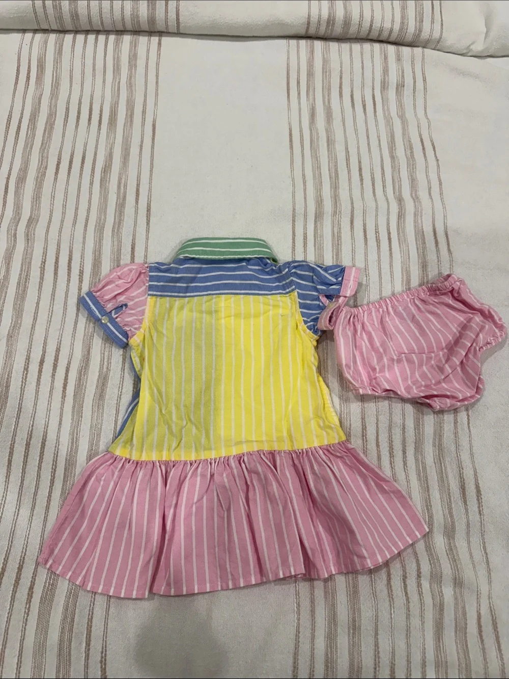 Colorblock Striped Baby Dress with Bloomers - Pink, Blue, Yellow, Green